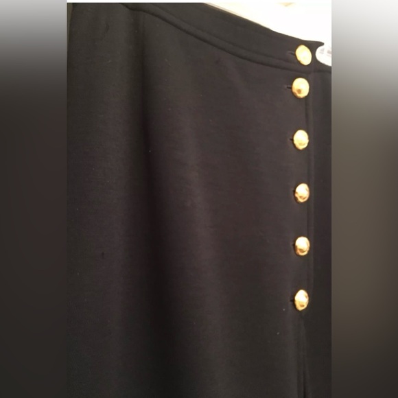 Vintage Gemma Kahng Women’s Black Long Skirt w/Front Slit and Gold Buttons Sz 8 - Picture 8 of 10
